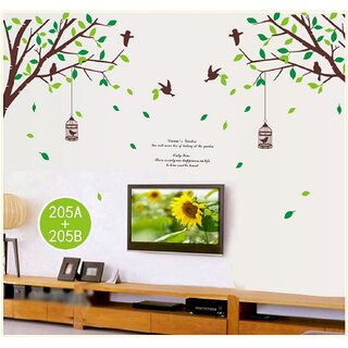                       JAAMSO ROYALS Extra Large Green Tree Birds Wall Sticker for Home Dcor                                              
