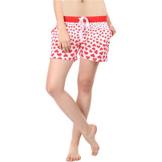Women Cotton Night Shorts in Red Color Printed Casual Boxer Regular Fit M Size Short Pant with 2 Side Pockets & Drawstring with Elastic Waistband by Semantic