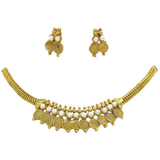                       Golden Beautiful Jelebi Pendant with Pearl Necklace Set                                              