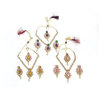                       Special Combo Offer of Multi Colour White Drop Necklace Set                                              