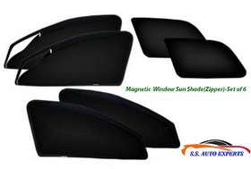 Tata SAFARI DICOR, Car Accessories Side Window Zipper Magnetic Sun Shade, Set of 6 Curtains.