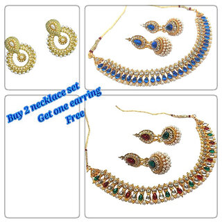                       Combo Offer Buy 2 Necklace Set Get 1 polki Earring Free                                              