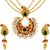 Asmitta Traditional 3 String Kuri Design Gold Plated Matinee Style Green & Pink Stone Necklace Set For Women