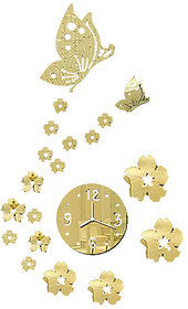 Futaba 3D Flower And Butterfly Wall Art Sticker Clock - Gold