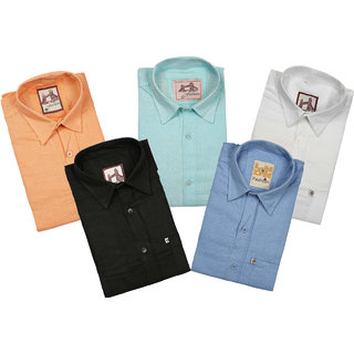 Spain Style Solid Regular Fit Casual Shirts For Men's Pack of 5