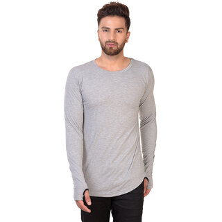 Pause Silver Solid Cotton Round Neck Slim Fit Full Sleeve Men'S T-Shirt