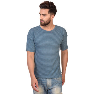 Pause Blue Stripe Drop Shoulder Cotton Round Neck Slim Fit Short Sleeve Men'S T-Shirt