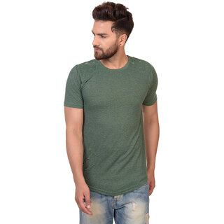                       Pause Green Solid Cotton Round Neck Slim Fit Short Sleeve Men'S T-Shirt                                              