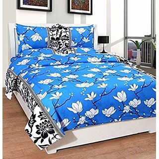 Choco Creation Blue White Flower Pack of 1 + 2 Pillow Cover