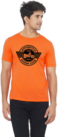 Orange color half sleeve motorcycle club printed tshirt