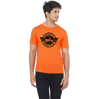                       Orange color half sleeve motorcycle club printed tshirt                                              