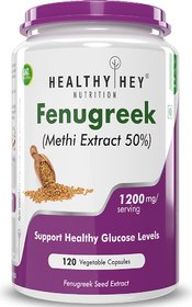 HealthyHey Fenugreek Seed 40 Methi Extract - 1200 MG Veg-Capsule, 120 Count