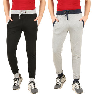 Manlino Cotton Track Pant For Men (Melange and Black, Pack Of 2)