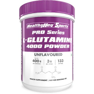 HealthyHey Sports Glutamine Powder, Muscle Growth and Recovery - 400g - 100 Servings