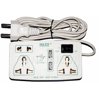 Hilex USB Extension Board / Cord / Power Strip - 6 AMP 3 Socket, Fast Charging 5v, 2.1 amp