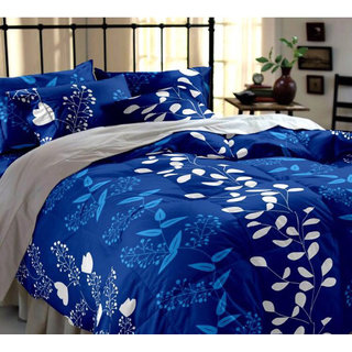 BSB Trendz Polycotton 3D Printed 120 TC Double Bedsheet With 2 Pillow Covers Blue