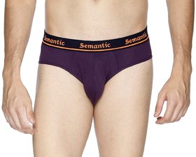 Men's Regular Rise Elastic Waistband Purple Color Cotton Brief for Men's with Design on it Underwear Available In Many Design's (90cm to 95cm Size) by Semantic