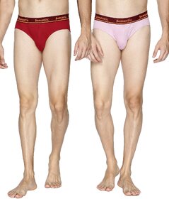 Combo of 2 - Men's Regular Rise Elastic Waistband Cotton Brief for Men's - Set of 2 Size L (Large) Underwear - Available in Plain Pink & Maroon Color combo's (90cm to 95cm Size) by Semantic