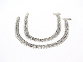 Silver Double Line Stone Anklet