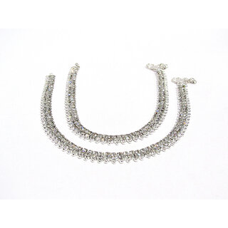 Silver Double Line Stone Anklet Silver Double Line Stone Anklet