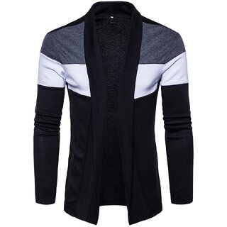 PAUSE Black Cotton Blend Full Sleeve Men's Cardigan T-Shirt