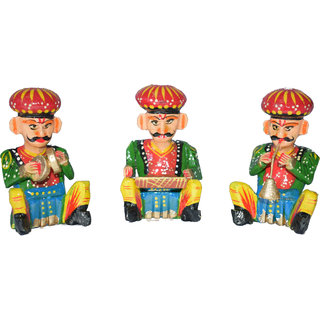 Handmadeo artize Ethnic Home Decor Handicrafts Items - Rajasthani 3 Piece Musician Bawla Set In Wood