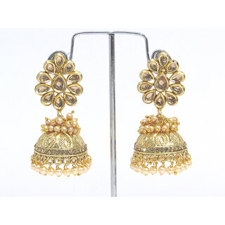                       Fancy Golden Stone and laheriya Jhumka Earring                                              