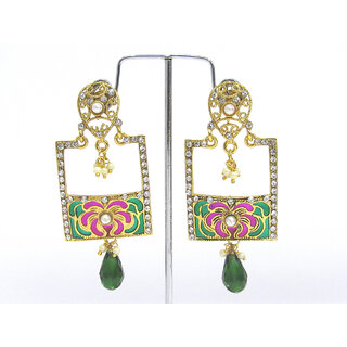                       Fancy Pink and green stud drop Earring                                              