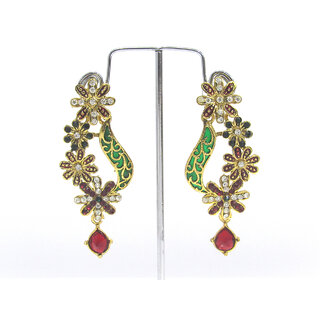                       Fancy Green maroon and white stone stud earring                                              