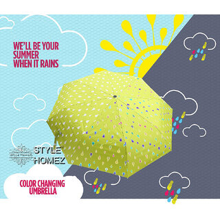 Style Homez Designer UV Coated 3-Fold Travel Color Changing Umbrella, 110 cm Lime Green Color