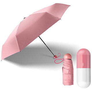 Style Homez Designer Ultra Mini UV Coated 4-Fold Travel Capsule Umbrella, 100 cm Blush Pink Color