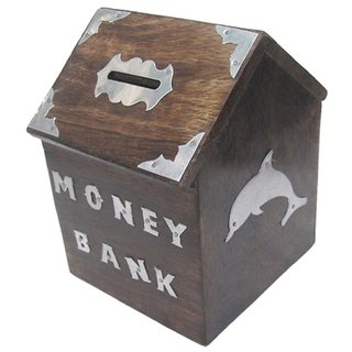 Desi Karigar Brown Wooden Money Bank For Kids