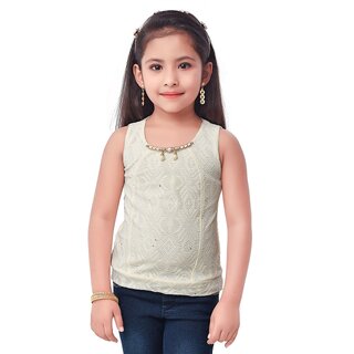 Semi Partywear western Seperat Sleevless for Kids Size36-Yellow Top by Triki