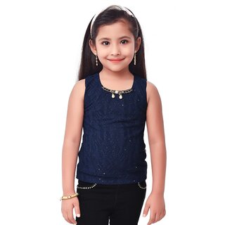 Semi Partywear western  Seperat Sleevless  for Kids Size 34- Neavy Blue Top by Triki