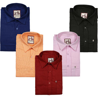 Spain Style Solid Regular Fit Casual Shirts For Men's Pack of 5