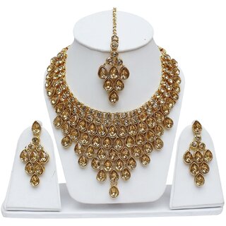                       Lucky Jewellery Elegant LCT Golden Color Stone Necklace Set For Girls & Women                                              