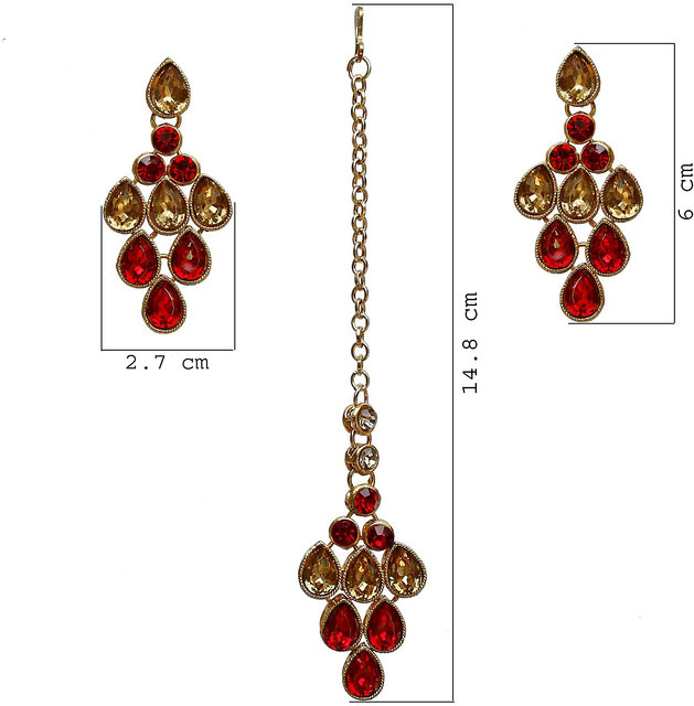 Lucky Jewellery Elegant LCT Golden Red Color Stone Necklace Set For Girls  Women