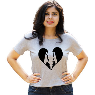 HEYUZE 100% Cotton Half Sleeve Girl Women Round Neck Grey T Shirt with Initial Letter Alphabet A Heartbreak Design