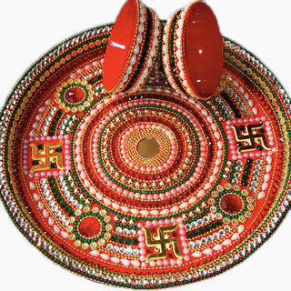 Buy Decorative Pooja Thali Steel Plate With 2 Katoris For