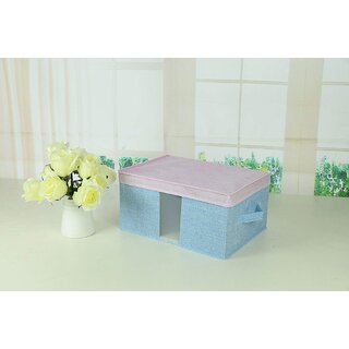 House of Quirk Foldable Fabric Storage Box Organizer (40 cm x 30 cm x 19.99 cm, Blue)