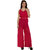 Fascinating Red Ruffle Trim Strappy Sheer Leg Jumpsuit