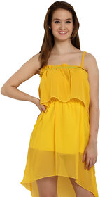 Fascinating Tiebelt Low-High Dovetail Yellow One Piece Dress-Cover Up