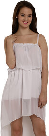 Fascinating Tiebelt Low-High Dovetail White One Piece Dress-Cover Up