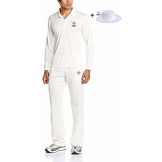 ARFA Combo Cricket Uniform 36 No. for 8 12 Years boy or Girl Set of Full Sleeves Shirt and Pant with Hat White Colour by Aaina Sports