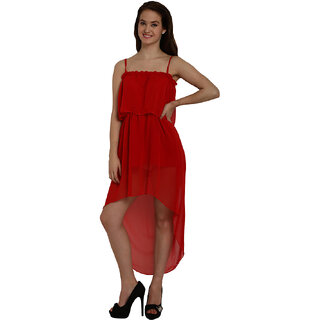 Fascinating Tiebelt Low-High Dovetail Red One Piece Dress-Cover Up