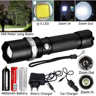 450 Meter Zoomable 3 Mode Rechargeable Waterproof Metal LED Flashlight Torch Searchlight Outdoor/Emergency Light 12W