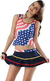Pretty  Famous Multi Color Cut-Sleeve Skirted Scoop Neck Tankini-Swimsuit