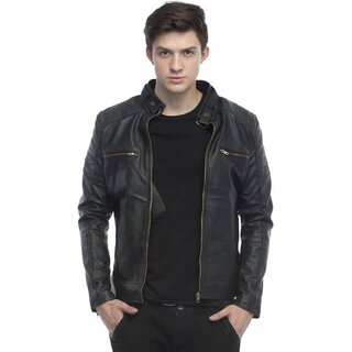                       Leather Retail Black Plain PU Casual Jacket For Men                                              