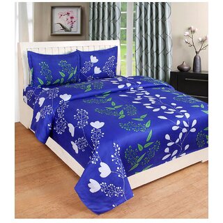 Z decor Cotton 1 Double Bed Sheet, 2 Pillow cover (blue patti-1)