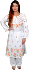 Pure White Hand Embroidered Regular Fit Chikan kurta